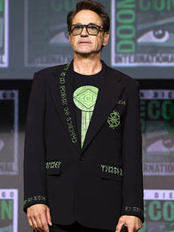San Diego Comic-Con 2026 Robert Downey Jr. Doomsday Blazer Blazer unisex front product view | Dash Racegear — Unisex San Diego Comic-Con 2026 Robert Downey Jr. Avengers: Doomsday Doctor Doom Blazer Jacket in Black featuring premium comfort and…