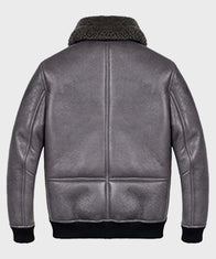 Mens Shearling Grey Sheepskin B2 Leather Jacket Leather Jacket men detail view 3 | Dash Racegear — Mens Sheepskin Leather Grey Shearling Bomber Jacket
