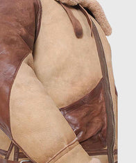 Mens Brown Tan Flying B3 Shearling Leather Jacket Leather Jacket men detail view 3 | Dash Racegear — Mens Flying B3 1937 Shearling Brown Tan Leather Jacket