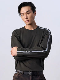 Jung Kook x Calvin Klein Racing Stripe T-Shirt Shirt unisex detail view 4 | Dash Racegear — Black long sleeve T-shirt with stripe accents and soft fabric feel inspired by BTS 2026 collaboration.