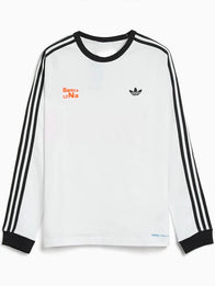 Adidas x Bad Bunny Barcelona Long-Sleeve T-Shirt Shirt unisex front product view | Dash Racegear — White long-sleeve T-shirt from Adidas x Bad Bunny Barcelona tour merch featuring relaxed fit and smooth fabric comfort.
