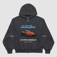 Balenciaga x Automobili Lamborghini Zip-up Hoodie Hoodie unisex front product view | Dash Racegear — Balenciaga Lamborghini Black Zip-up Hoodie