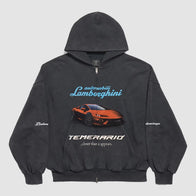 Balenciaga x Automobili Lamborghini Zip-up Hoodie Hoodie unisex front product view | Dash Racegear — Balenciaga Lamborghini Black Zip-up Hoodie