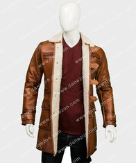 The Dark Knight Rises Bane Coat Jacket unisex detail view 3 | Dash Racegear — Bane Brown Shearling Leather Coat