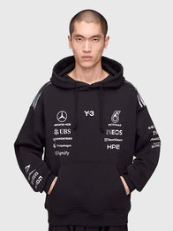 Y-3 x Mercedes-AMG F1 Black Hoodie Hoodie unisex detail view 3 | Dash Racegear — 2026 Y-3 x Mercedes-AMG F1 pullover in black, built for comfort and motorsport-inspired fashion.