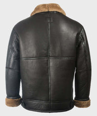 Mens Aviator Black Shearling Sheepskin B3 Leather Jacket Leather Jacket men detail view 3 | Dash Racegear — Mens Black Shearling Aviator B3 Leather Jacket