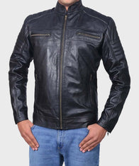 Mens Cafe Racer Black Classic Biker Jacket Biker Jacket men front product view | Dash Racegear — Mens Cafe Racer Black Classic Biker Jacket
