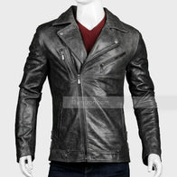 Men’s Black Biker Distressed Leather Jacket Biker Jacket men front product view | Dash Racegear — Black Biker Distressed Leather Jacket Mens