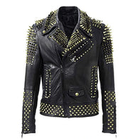 Stephen Biker Studded Black Leather Jacket Leather Jacket unisex front product view | Dash Racegear — Biker Studded Black Leather Jacket