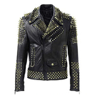 Stephen Biker Studded Black Leather Jacket Leather Jacket unisex front product view | Dash Racegear — Biker Studded Black Leather Jacket