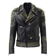 Stephen Biker Studded Black Leather Jacket Leather Jacket unisex front product view | Dash Racegear — Biker Studded Black Leather Jacket