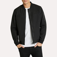 Eric Black Bomber Jacket Bomber Jacket unisex front product view | Dash Racegear — Men's Black Bomber Jacket With Zip Closure