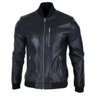 Matthew Black Bomber Leather Jacket Bomber Jacket unisex front product view | Dash Racegear — Black Bomber Leather Jacket