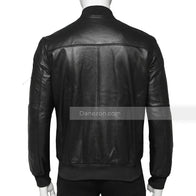 Men’s Black Leather Bomber Jacket Bomber Jacket men detail view 2 | Dash Racegear — men black leather bomber jacket