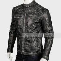 Mens Black Distressed Cafe Racer Leather Jacket Leather Jacket men detail view 3 | Dash Racegear — Black Distressed Cafe Racer Jacket
