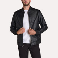 Richard Black Faux Leather Bomber Jacket Bomber Jacket unisex front product view | Dash Racegear — Faux Leather Bomber Jacket Mens In Black