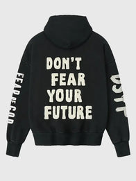 Fear of GOD x Idris Elba DSYF Hoodie Hoodie unisex detail view 2 | Dash Racegear — Black Fear of GOD x Idris Elba DSYF pullover hoodie, soft fleece build, unisex streetwear for men and women daily.