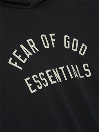 Fear Of God Essentials Black Hoodie Hoodie unisex detail view 3 | Dash Racegear — Fear Of God Essentials Hoodie in black, pullover, cozy fleece, and roomy fit for men and women on chilly days.