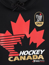 OVO x Hockey Canada Fleece Hoodie Hoodie unisex detail view 5 | Dash Racegear — OVO Hockey Canada Black Pullover Hoodie keeps you warm and shows off hockey loyalty, ideal for fans everywhere.