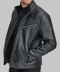 Faux Shearling Black Geniune Leather Jacket Leather Jacket unisex detail view 2 | Dash Racegear — Faux Shearling Black Geniune Leather Jacket