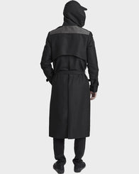 Black Long Zipper Raincoat Coat unisex detail view 2 | Dash Racegear — Black Hooded Raincoat for Mens