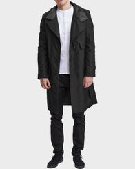Mens Black Mid-Length Coat Coat men front product view | Dash Racegear — Mens Black Hooded Mid-Length Coat