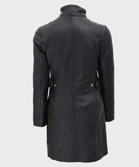 Womens Black Fur Hooded Leather Coat Jacket women detail view 3 | Dash Racegear — Faux Shearling Hooded Leather Black Coat