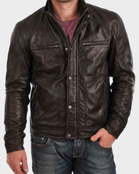 Black Mens Standard Buttoned Jacket Jacket men front product view | Dash Racegear — Mens Standard Buttoned Black Cafe Racer Jacket