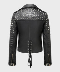 Womens Black Motorcycle Studded Jacket Biker Jacket unisex detail view 2 | Dash Racegear — Black Studded Biker Jacket