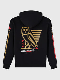 OVO x Hockey Canada Fleece Hoodie Hoodie unisex detail view 3 | Dash Racegear — Stay cozy and stylish in the OVO Hockey Canada Black Pullover Fleece Hoodie, designed for hockey lovers on the move.
