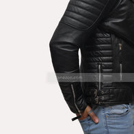 Mens Quilted Black Motorcycle Leather Jacket Leather Jacket men detail view 5 | Dash Racegear — Black Quilted Mens Motorcycle Jacket