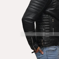 Mens Quilted Black Motorcycle Leather Jacket Leather Jacket men detail view 5 | Dash Racegear — Black Quilted Mens Motorcycle Jacket