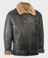 Mens Aviator Black Shearling Sheepskin B3 Leather Jacket Leather Jacket men detail view 2 | Dash Racegear — Mens Sheepskin Shearling Black Leather B3 Jacket