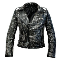 Patrick Studded Black Leather Jacket Leather Jacket unisex front product view | Dash Racegear — Silver Studded Black Leather Jacket