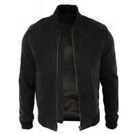 Men’s Black Suede Bomber Leather Jacket Bomber Jacket men detail view 3 | Dash Racegear — Black Suede Bomber Leather Jacket