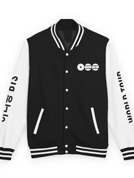 BTS Arirang World Tour Varsity Jacket Varsity Jacket unisex front product view | Dash Racegear — Men & Women BTS Arirang World Tour Black & White Varsity Jacket featuring bold contrast design and classic varsity feel.