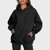 Womens Oversized Black Hoodie Hoodie women front product view | Dash Racegear — Women's Plain Oversized Black Hoodie
