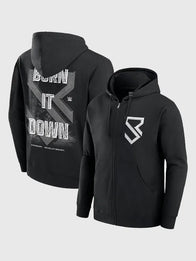 Seth Rollins Burn It Down Hoodie Hoodie unisex front product view | Dash Racegear — Seth Rollins Burn It Down Full-Zip Hoodie - Black