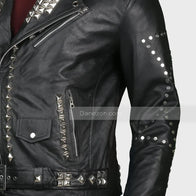 Mens Black Biker Studded Leather Jacket Biker Jacket men detail view 2 | Dash Racegear — black motorcycle studded jacket