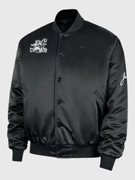 Nike Jackie Robinson Satin Jacket Jacket unisex front product view | Dash Racegear — Black Nike satin bomber jacket Jackie Robinson edition, sleek streetwear piece for everyday style.