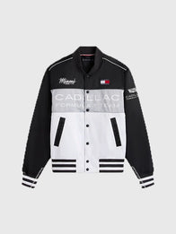 Tommy Hilfiger x Cadillac F1 Team Miami Varsity Jacket Varsity Jacket unisex detail view 3 | Dash Racegear — 2026 Tommy Hilfiger x Cadillac F1 Miami Varsity Jacket Black & White sporty varsity fit with motorsport branding for everyday unisex wear