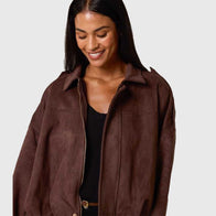 Blue Vanilla Suede Jacket Jacket unisex front product view | Dash Racegear — Blue Vanilla Suede Jacket – Effortless Chic in Soft Texture