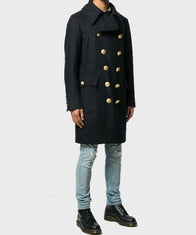 Mens Blue Double Breasted Wool Coat Coat men detail view 2 | Dash Racegear — Mens Blue Double Breasted Coat