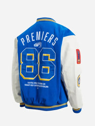 Parramatta Eels 1986 Premiers Varsity Jacket Varsity Jacket unisex detail view 5 | Dash Racegear — Blue & white Parramatta Eels 1986 Premiers varsity jacket with wool and leather for fan style.