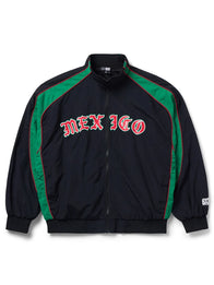 BXR Sport Mexico Warm Up Windbreaker Jacket Jacket unisex front product view | Dash Racegear — Born x Raised Mexico 2026 warm-up windbreaker jacket in black and green with sporty streetwear football style.