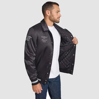 Brooklyn Nets Stitch Applique Satin Jacket Black Jacket unisex detail view 3 | Dash Racegear — NBA-Inspired Black Satin Jacket – Brooklyn Nets Edition