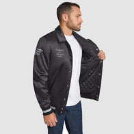 Brooklyn Nets Stitch Applique Satin Jacket Black Jacket unisex detail view 3 | Dash Racegear — NBA-Inspired Black Satin Jacket – Brooklyn Nets Edition