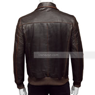 Mens Brown Bomber Distressed Leather Jacket Bomber Jacket men detail view 2 | Dash Racegear — Mens Bomber Distressed Leather Jacket