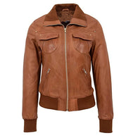 Lisa Brown Bomber Leather Jacket Bomber Jacket unisex front product view | Dash Racegear — Brown Leather Jacket