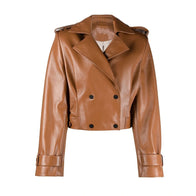 Womens Brown Double Breasted Leather Jacket Leather Jacket women front product view | Dash Racegear — Womens Brown Double Breasted Leather Jacket